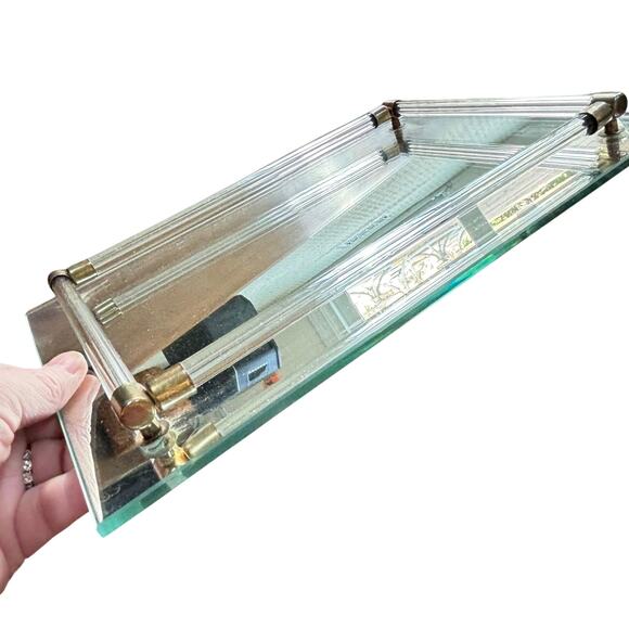 Vintage mirror vanity tray lucite rod gallery gold hardware mid century modern - Picture 6 of 9